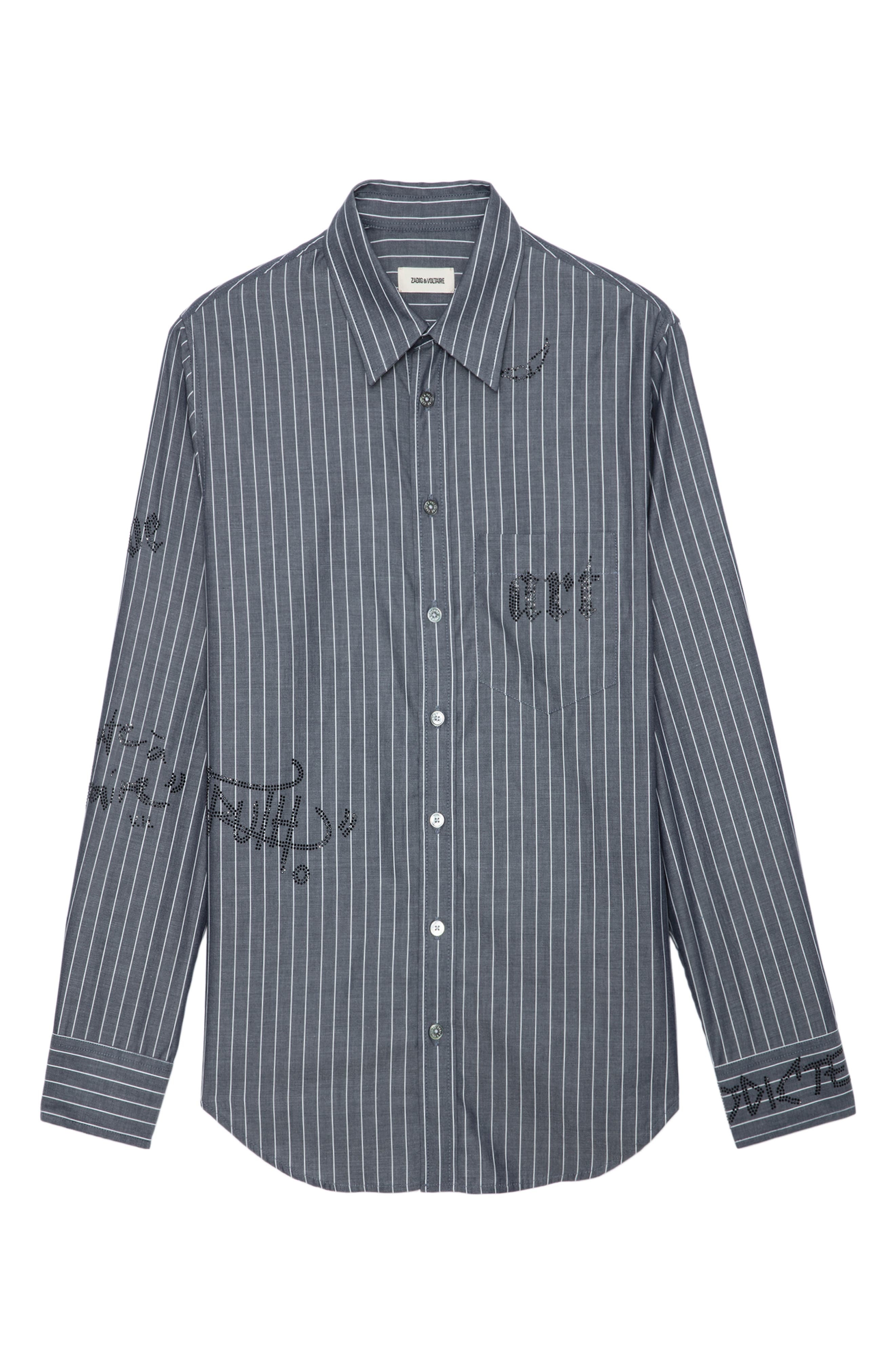 Zadig & Voltaire Taskiz Manifesto Stripe Embellished Cotton Button-Up Shirt in Evening at Nordstrom - 5