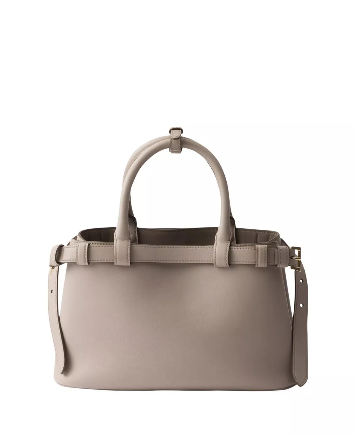 Buckle Small Leather Handbag with Double Belt - 4