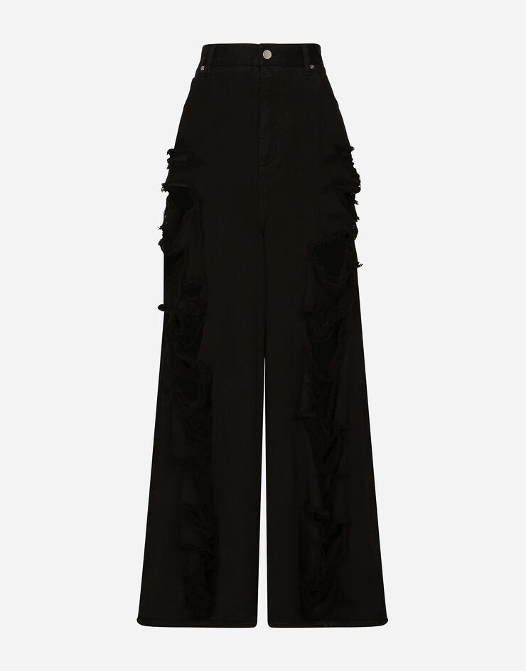 Flared jeans with ripped details - 1