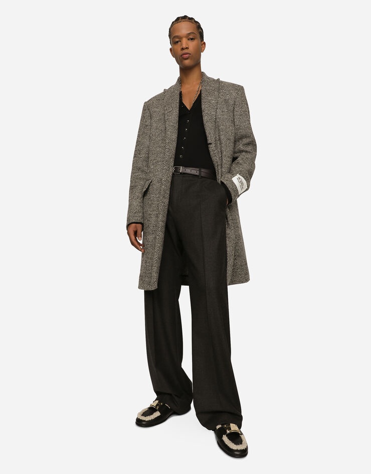 Single-breasted melange diagonal-weave wool coat - 5