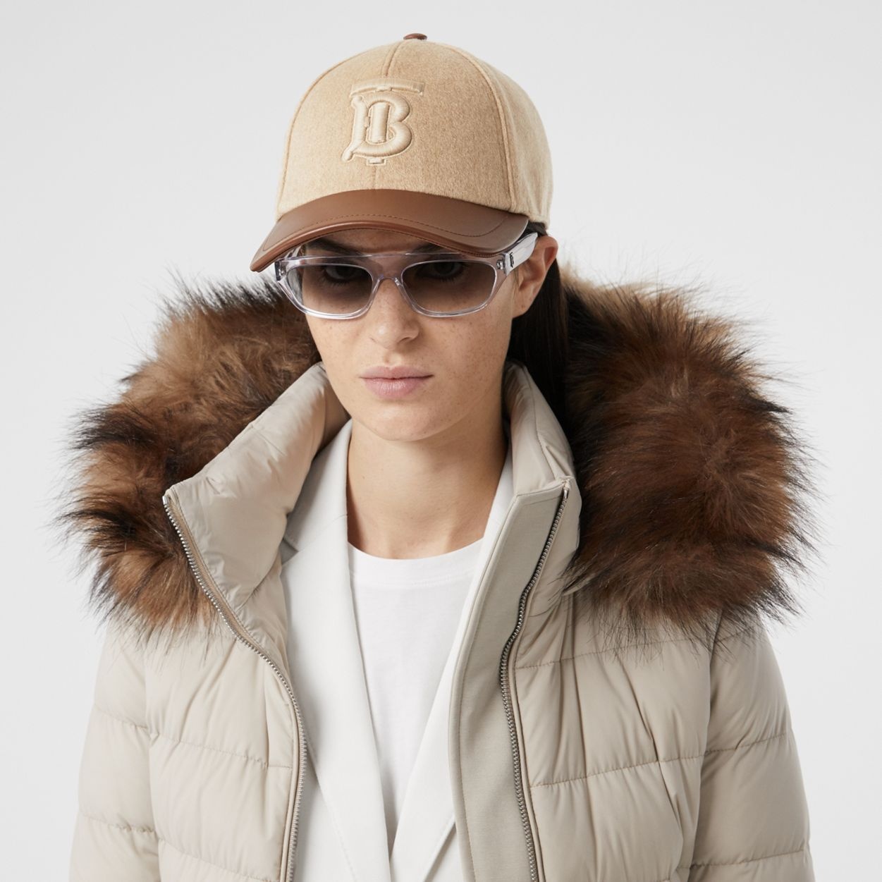Monogram Motif Cashmere and Leather Baseball Cap - 3