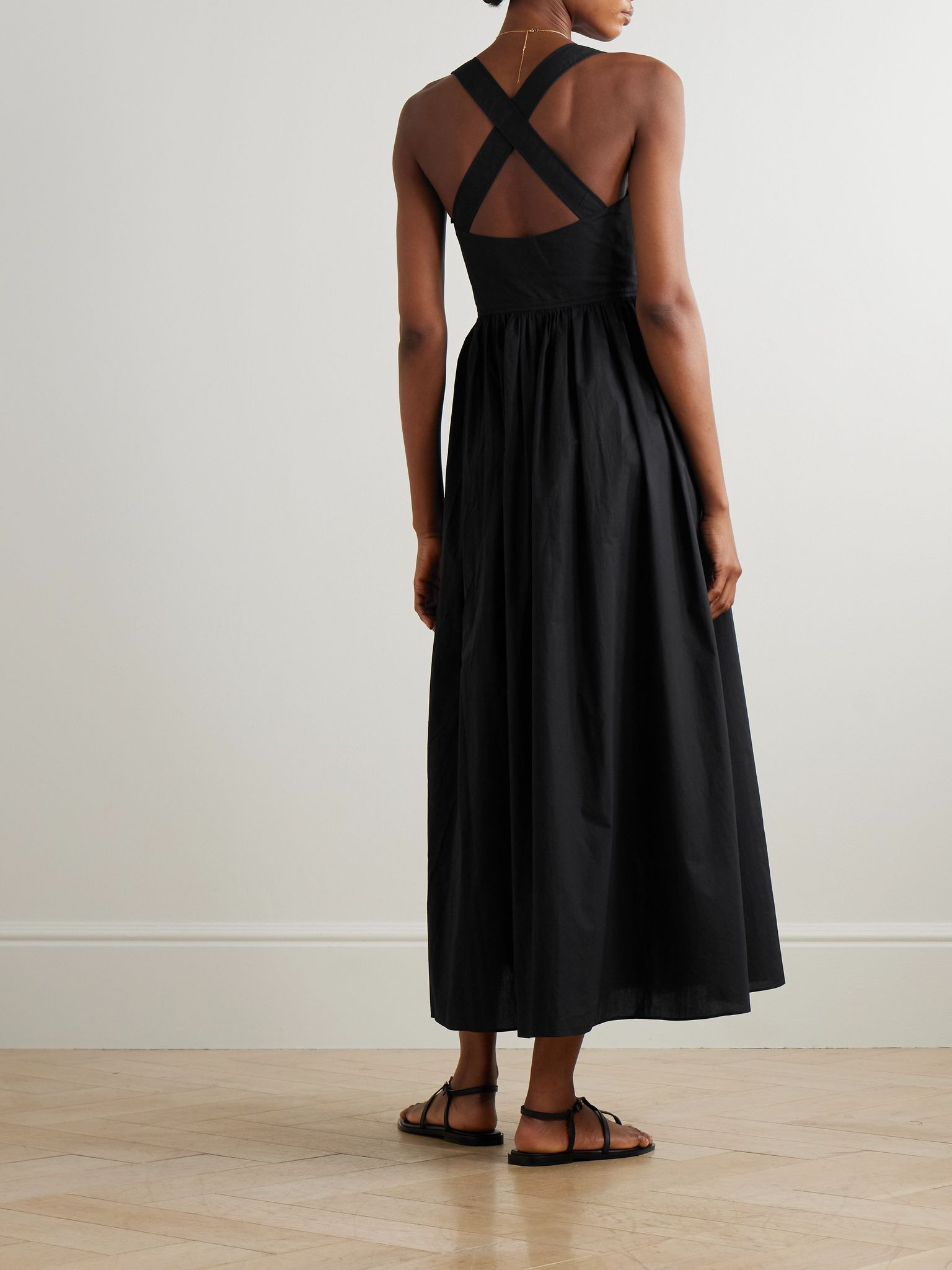Gathered organic cotton midi dress Black - 3