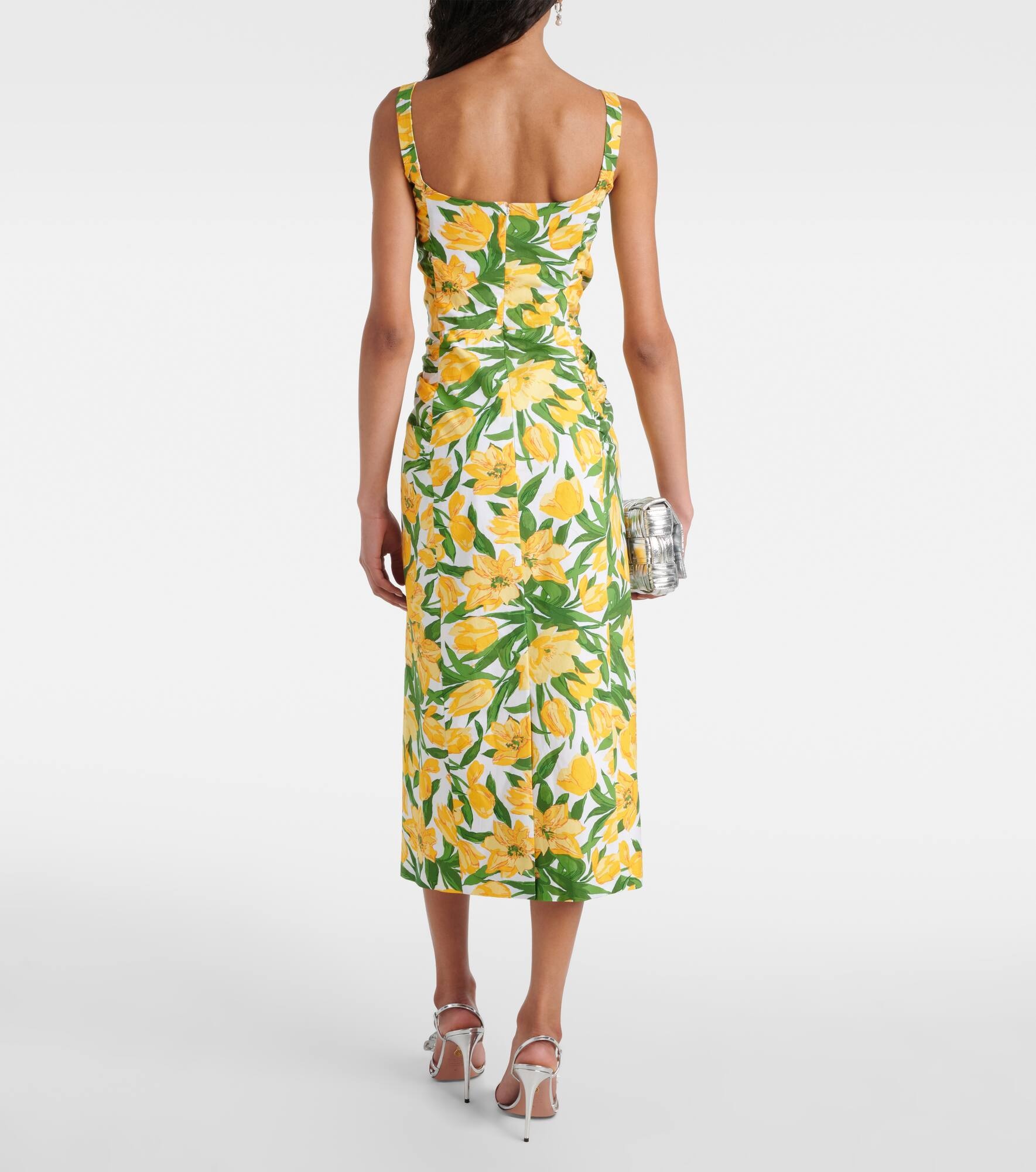 Floral ruched poplin midi dress - 3