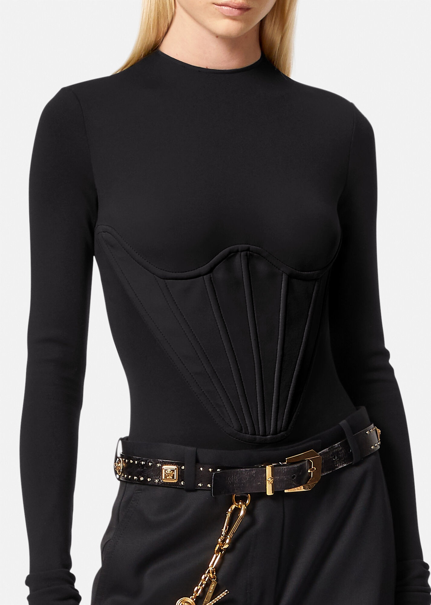 Black Corset panel jersey bodysuit, Versace