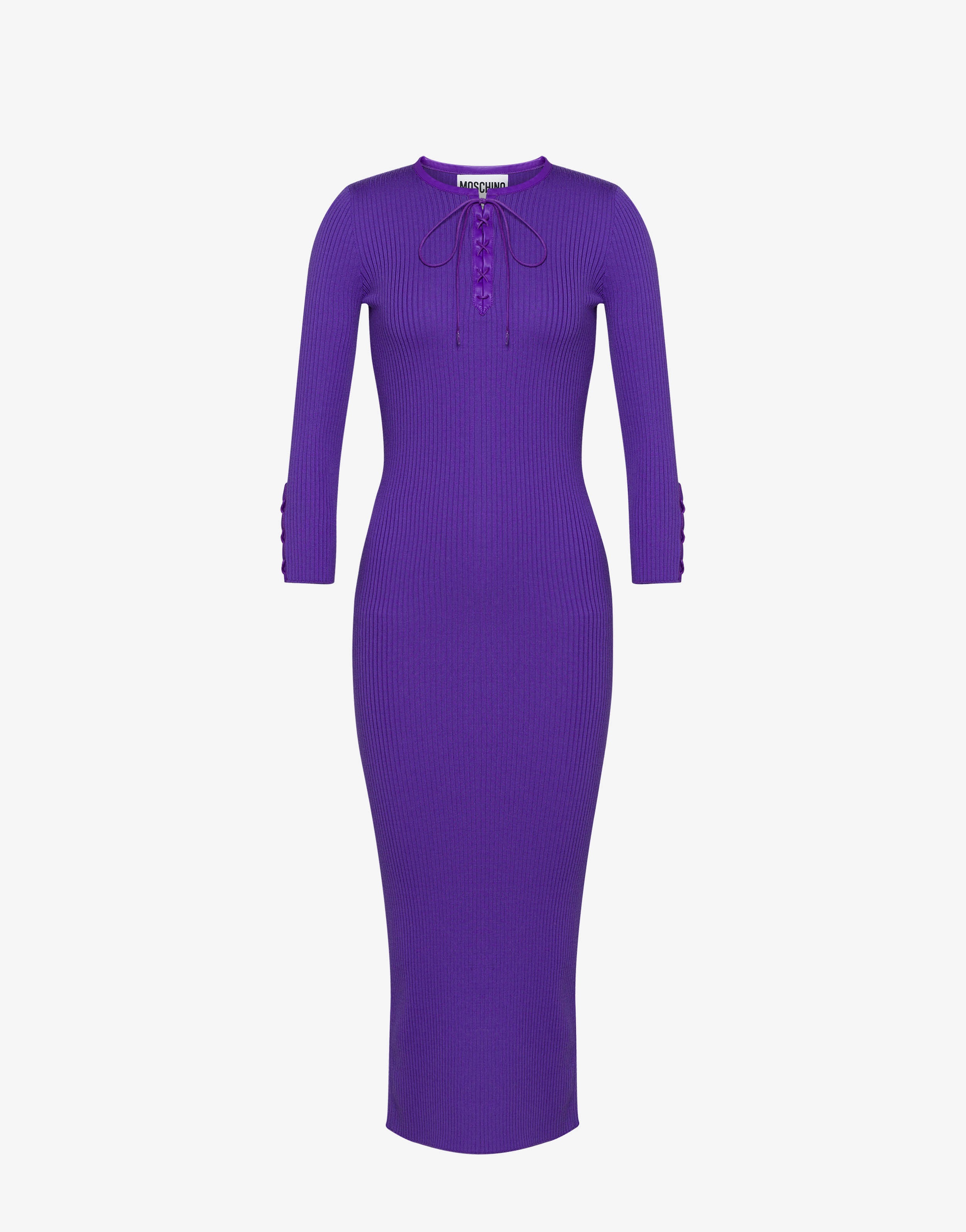 BONDAGE LACING RIBBED WOOL DRESS - 1