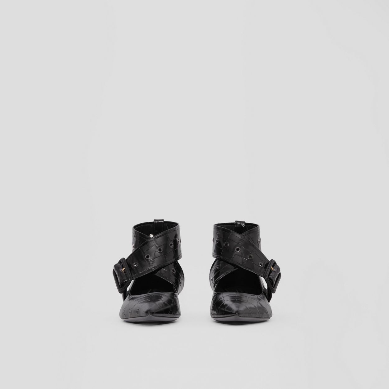 Embossed Leather Kitten-heel Point-toe Pumps - 4