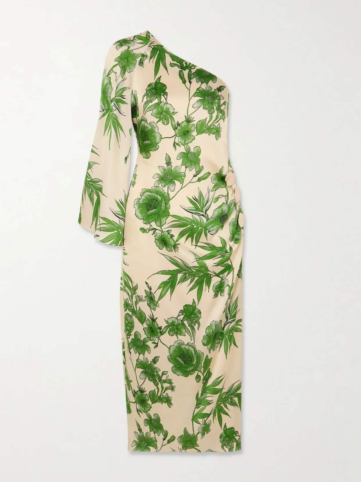 Atlantis One-shoulder Embellished Floral-print Satin Midi Dress - 1