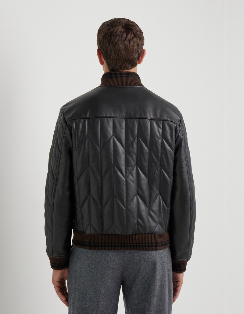 BLACK LAMBSKIN QUILTED BOMBER JACKET 4
