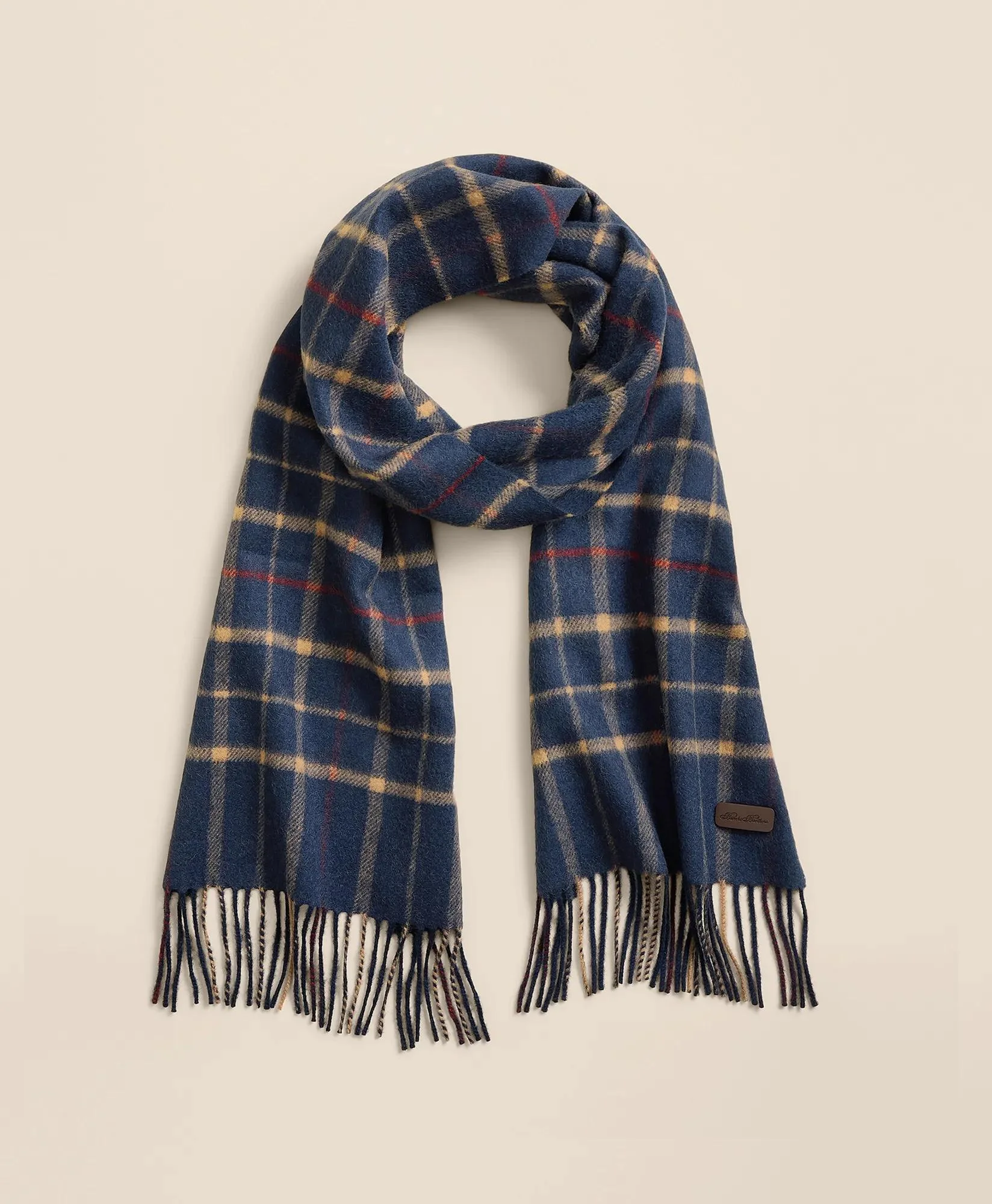Camel Hair Windowpane Fringe Scarf - 1
