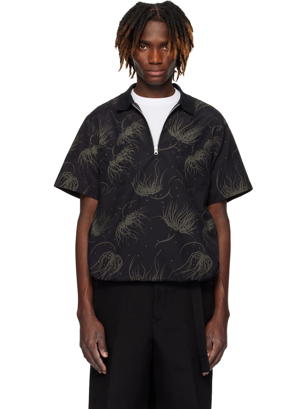 Black Dot Flower Print Polo - 1