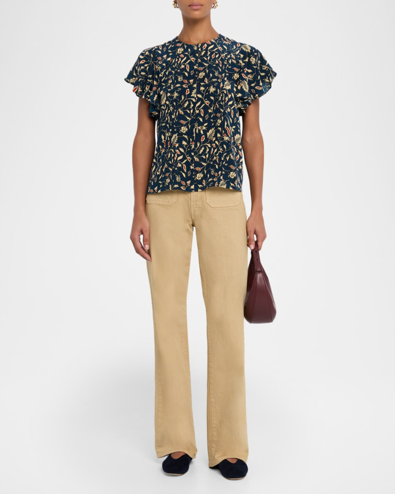 ULLA JOHNSON Adoni Flutter-Sleeve Batik Silk Top outlook