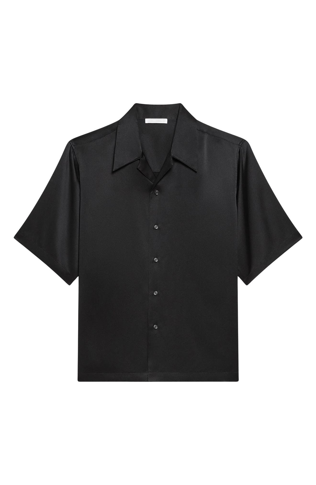 Helmut Lang Boxy Silk Camp Shirt in Black at Nordstrom - 5