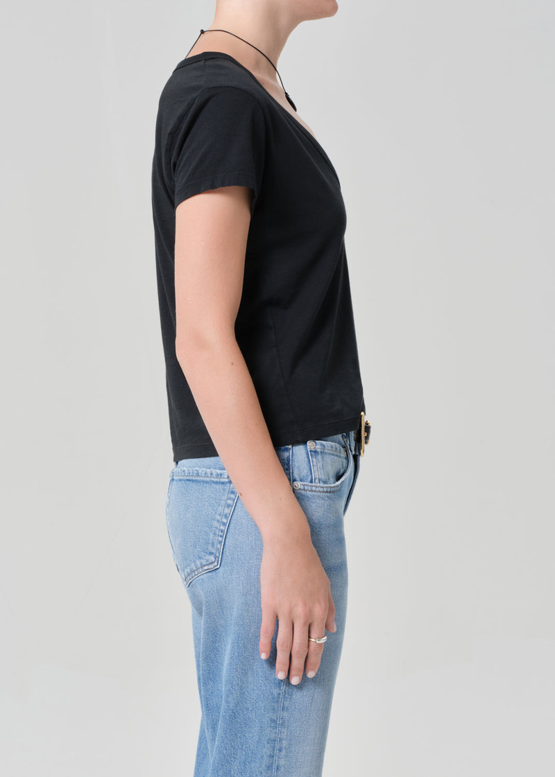 Hara V Neck Tee In Washed Black 4