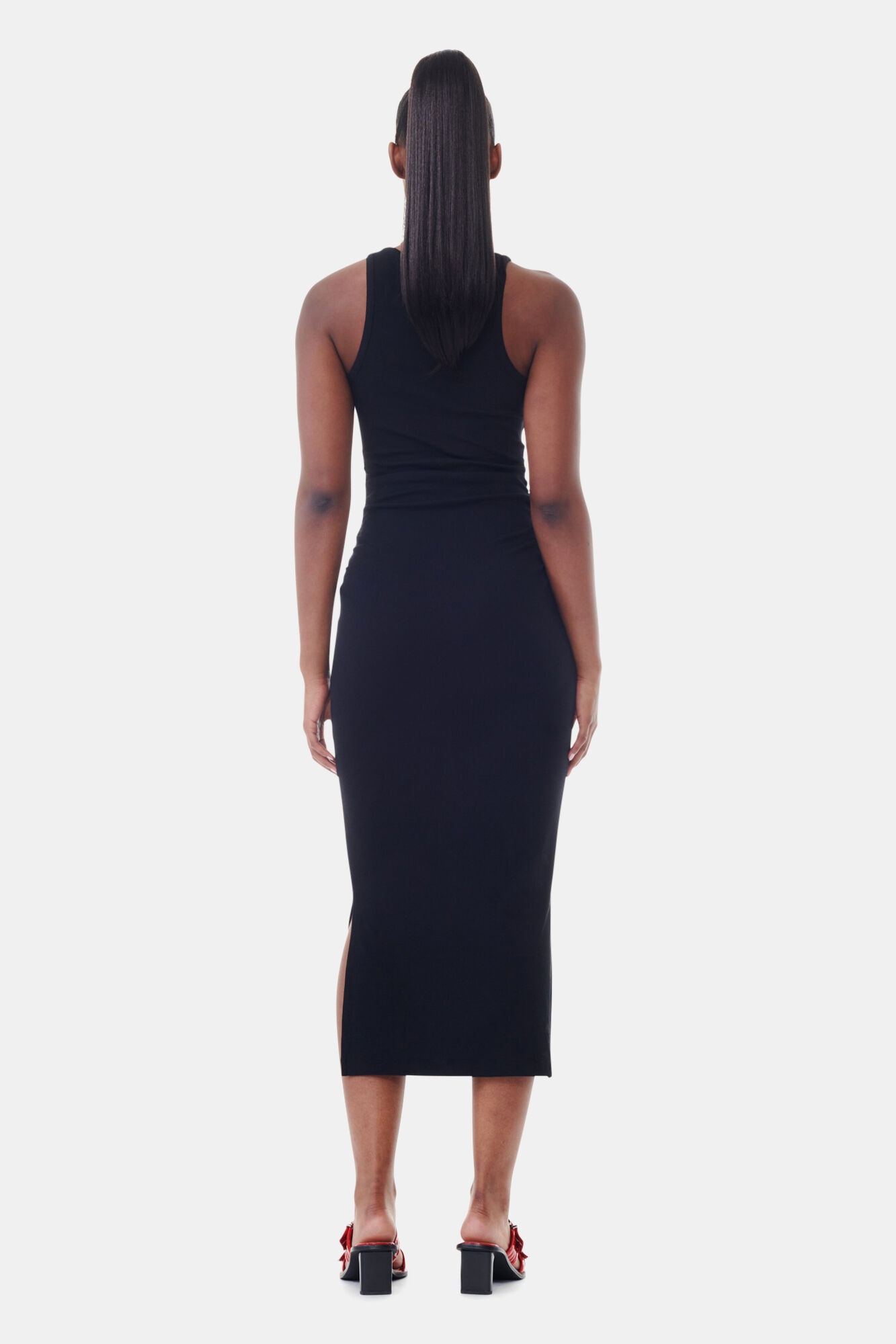 BLACK SOFT COTTON RIB TANK TOP LONG DRESS - 5
