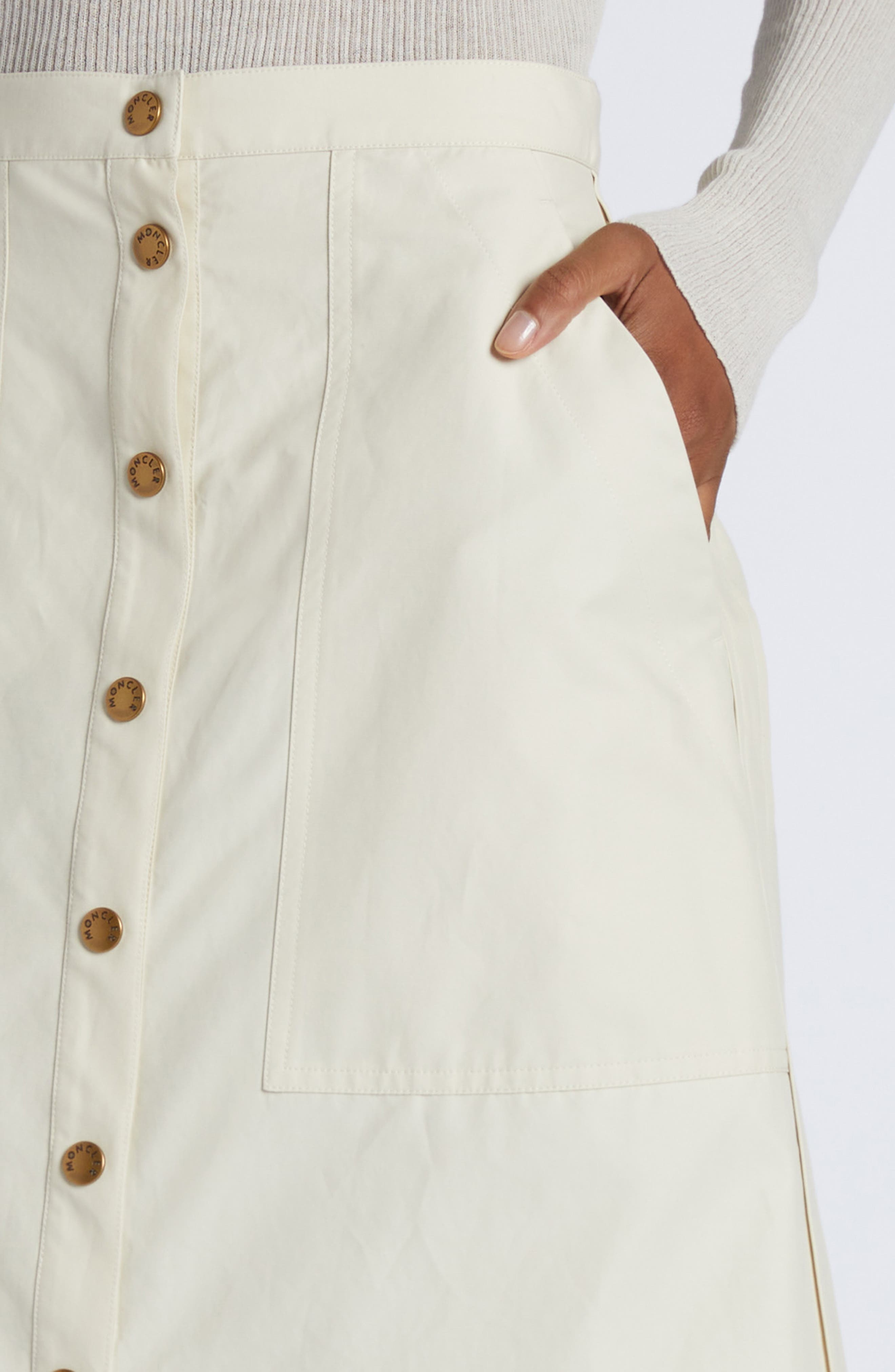 Moncler Snap Front Twill A-Line Skirt in White at Nordstrom - 5