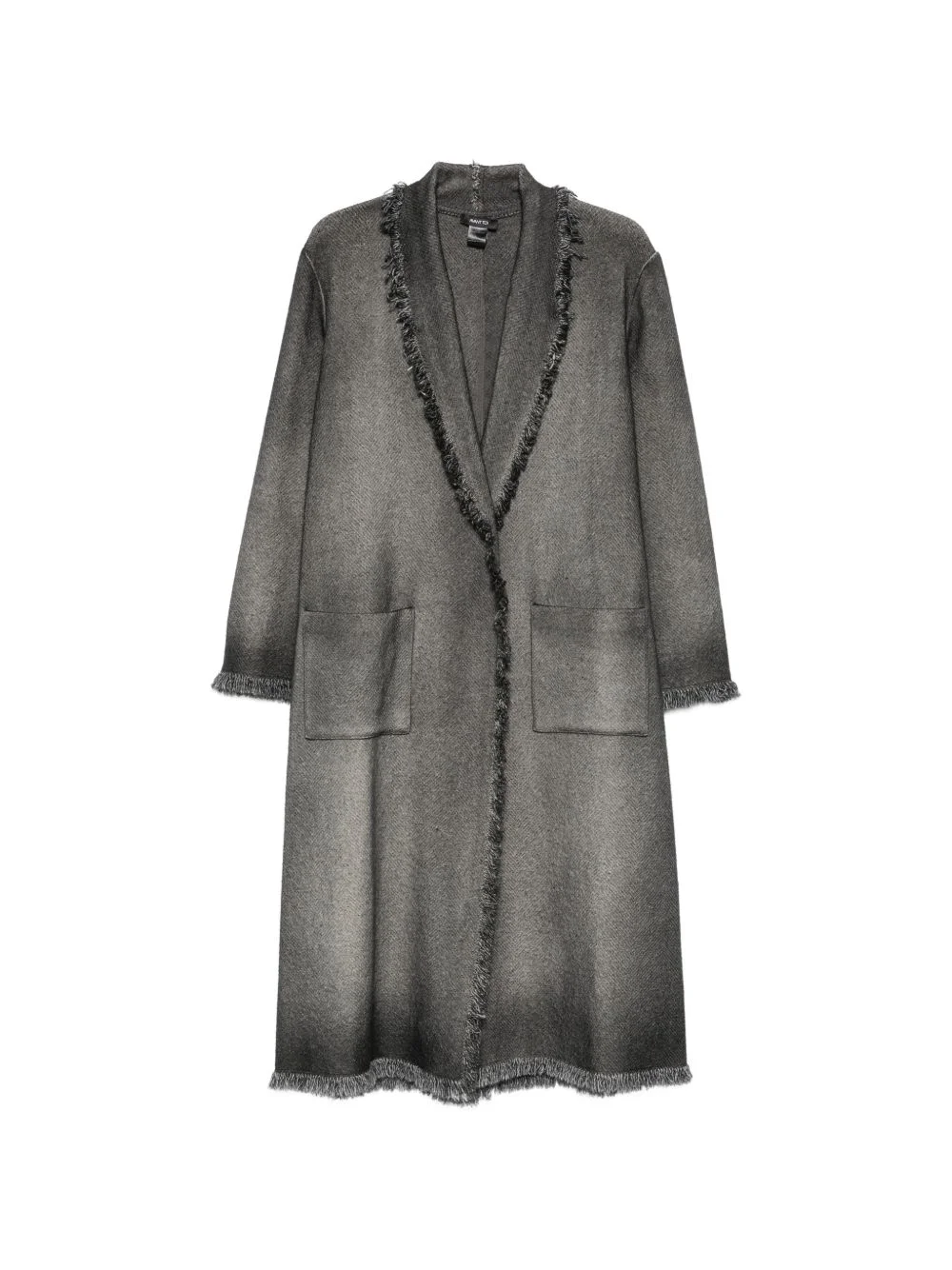 fringed-trim herringbone-weave coat - 1