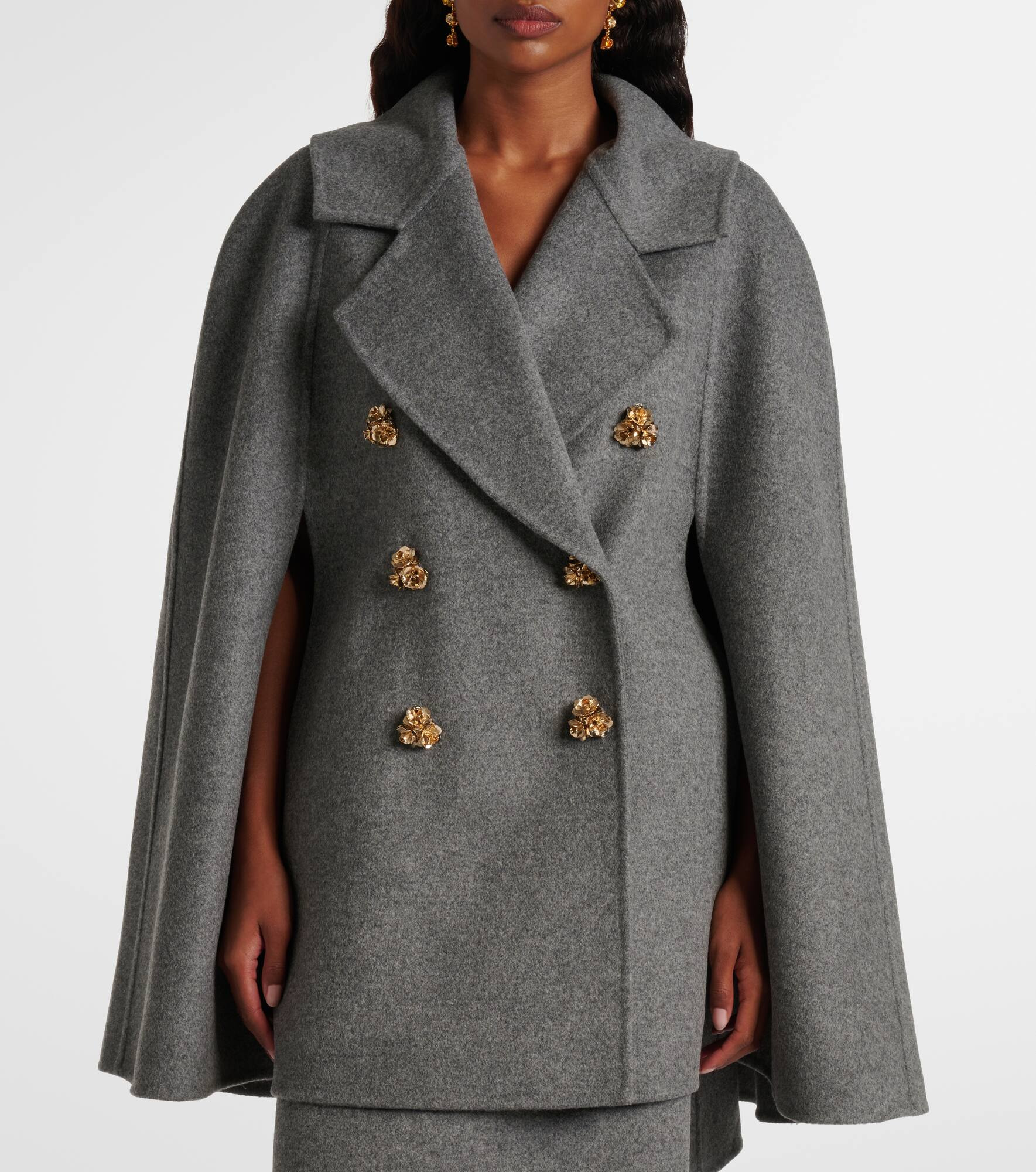 Double-breasted mélange virgin wool cape - 6
