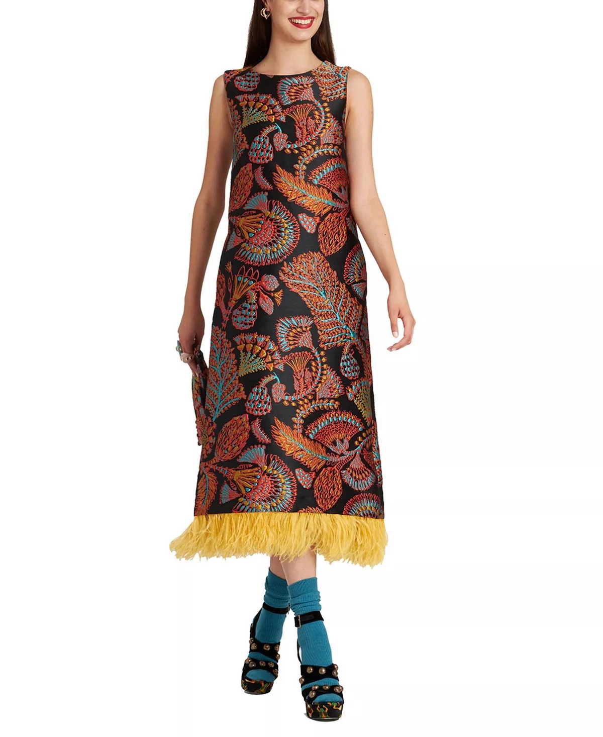 Column Dress (With Feathers) Jacquard Sicomore Black - 1