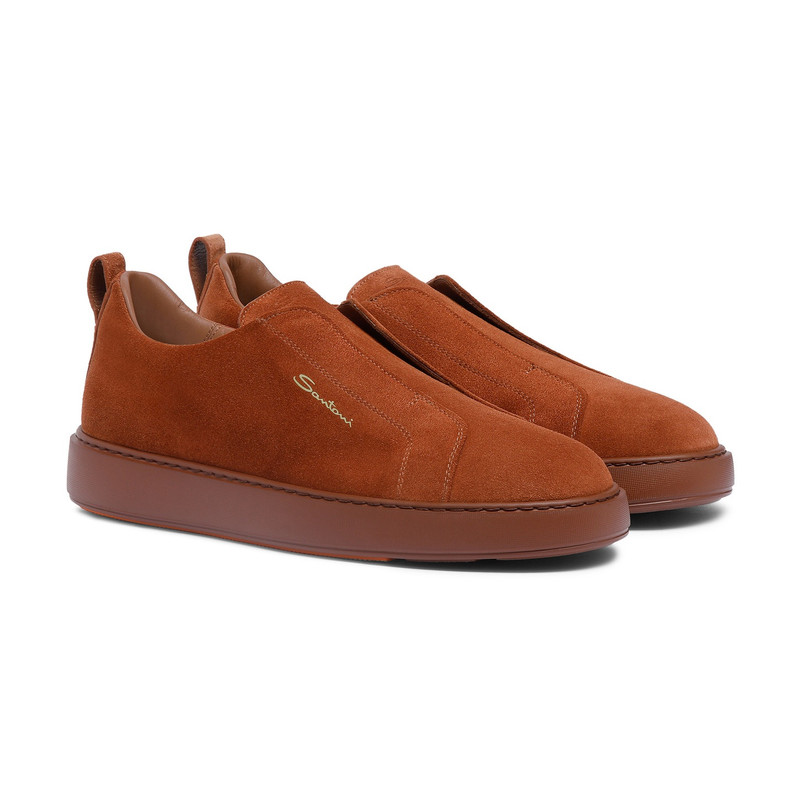 Santoni Men's brown suede slip-on sneaker outlook