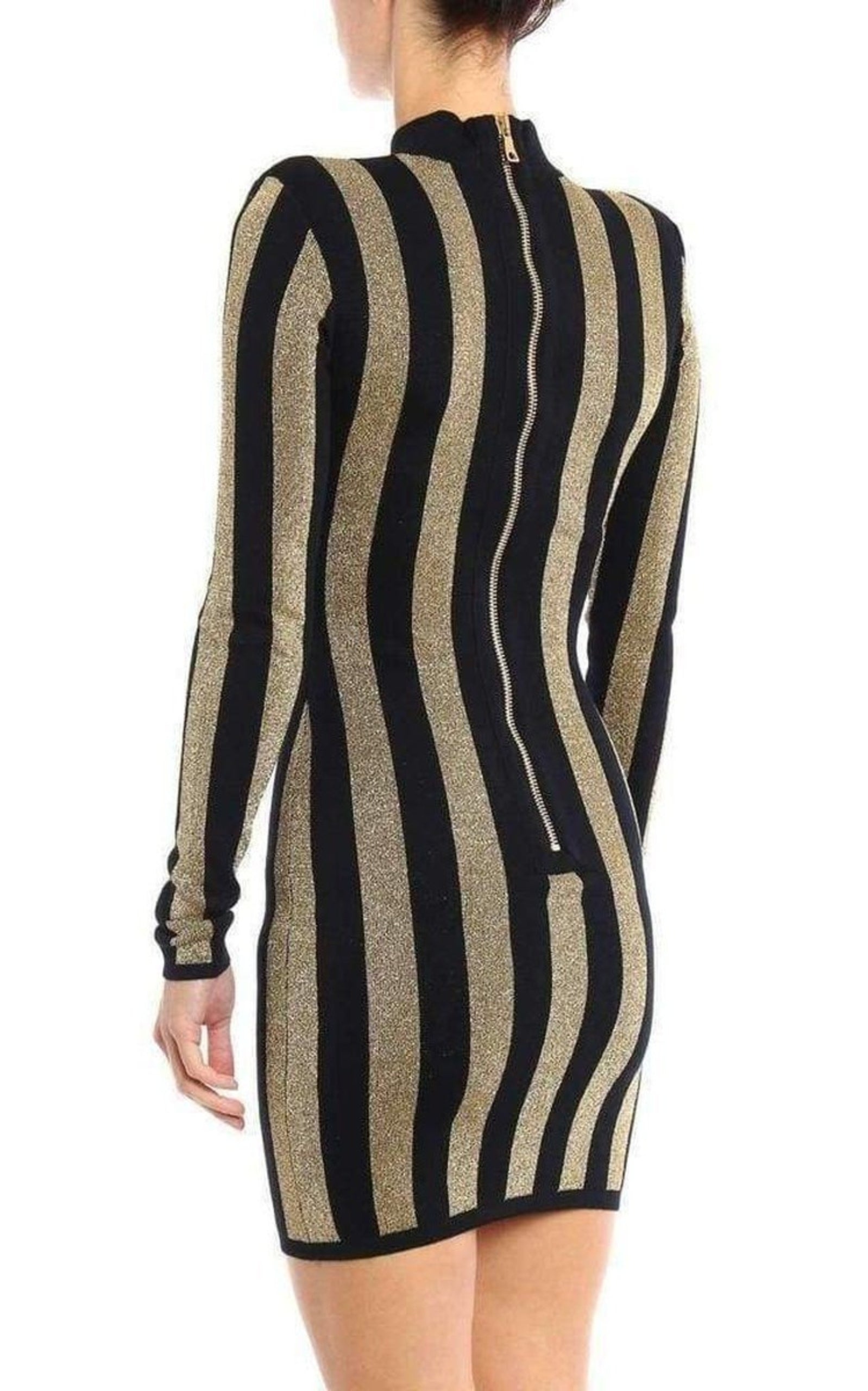 Lurex Gold Black Striped Pattern Mini Dress - 4