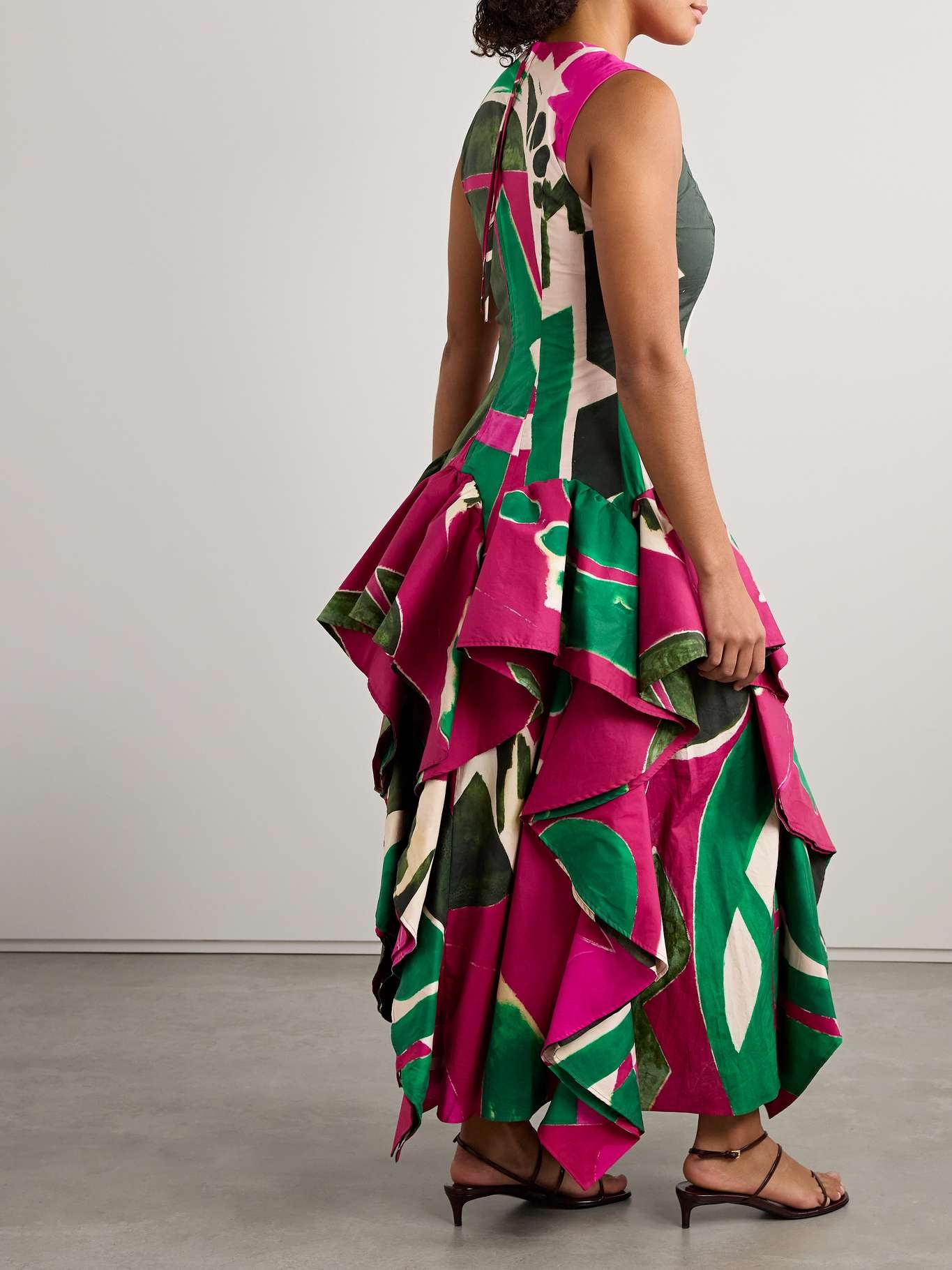 + Lee Krasner Mural draped printed cotton-poplin gown Pink - 3