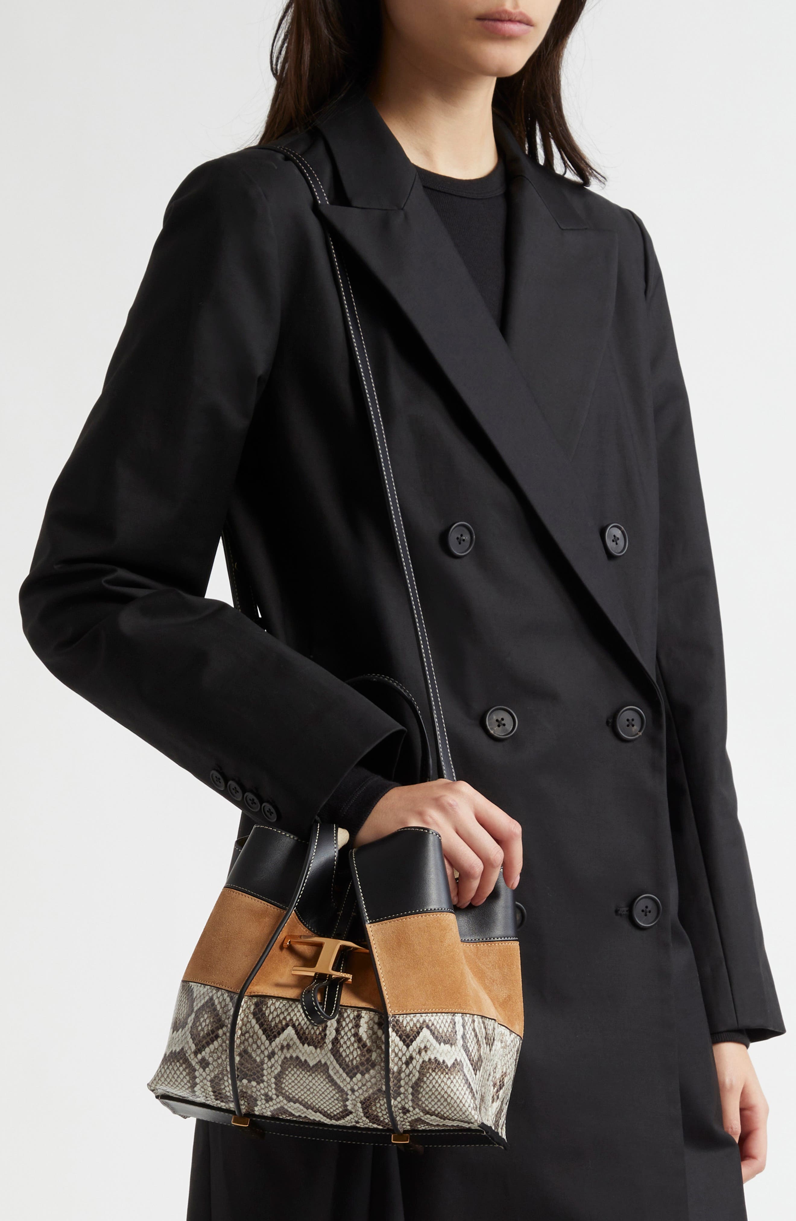 Tod's Mini T Timeless Shopping Bag Leather & Suede Tote in Nero/Kenia/Roccia at Nordstrom - 2