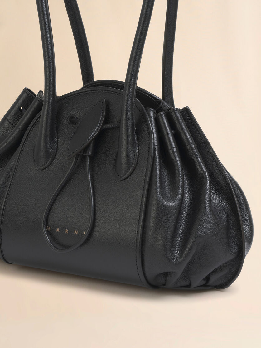 BLACK LEATHER TULIPEA SHOULDER SHOPPER - 5