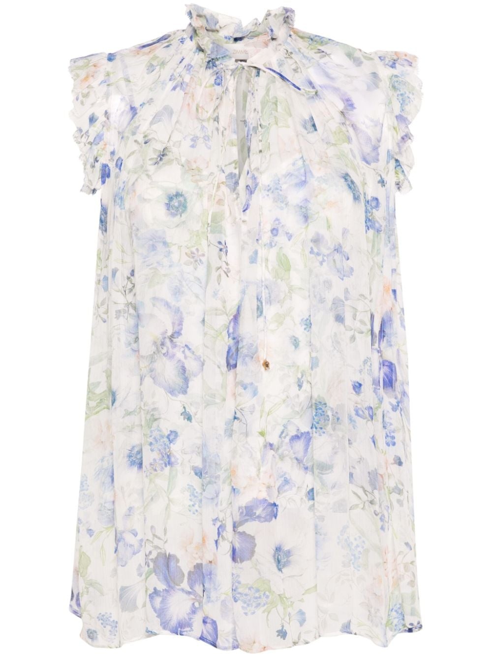 Garden-print frilled blouse - 1