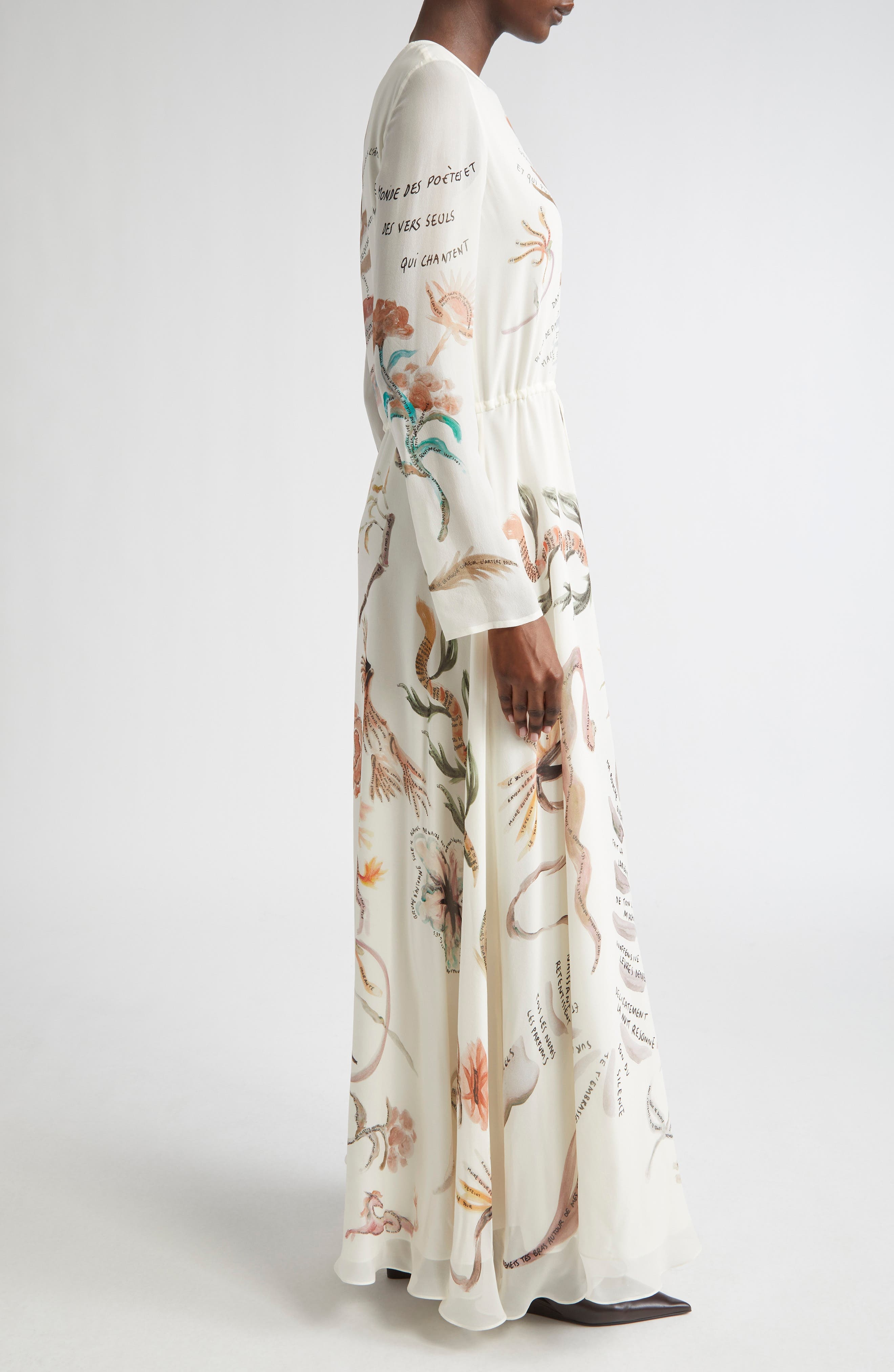 Altuzarra Sybbeline Long Sleeve Silk Georgette Maxi Dress in Ivory Figurative Tattoo at Nordstrom - 3