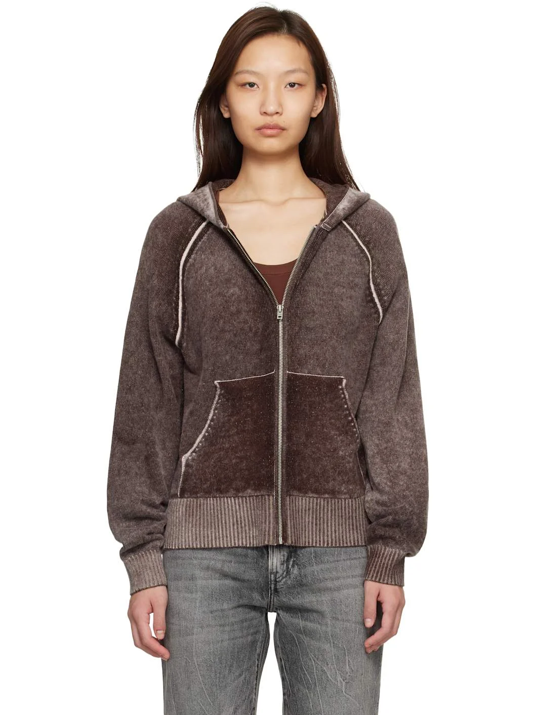 Burgundy Zipper Hoodie - 1