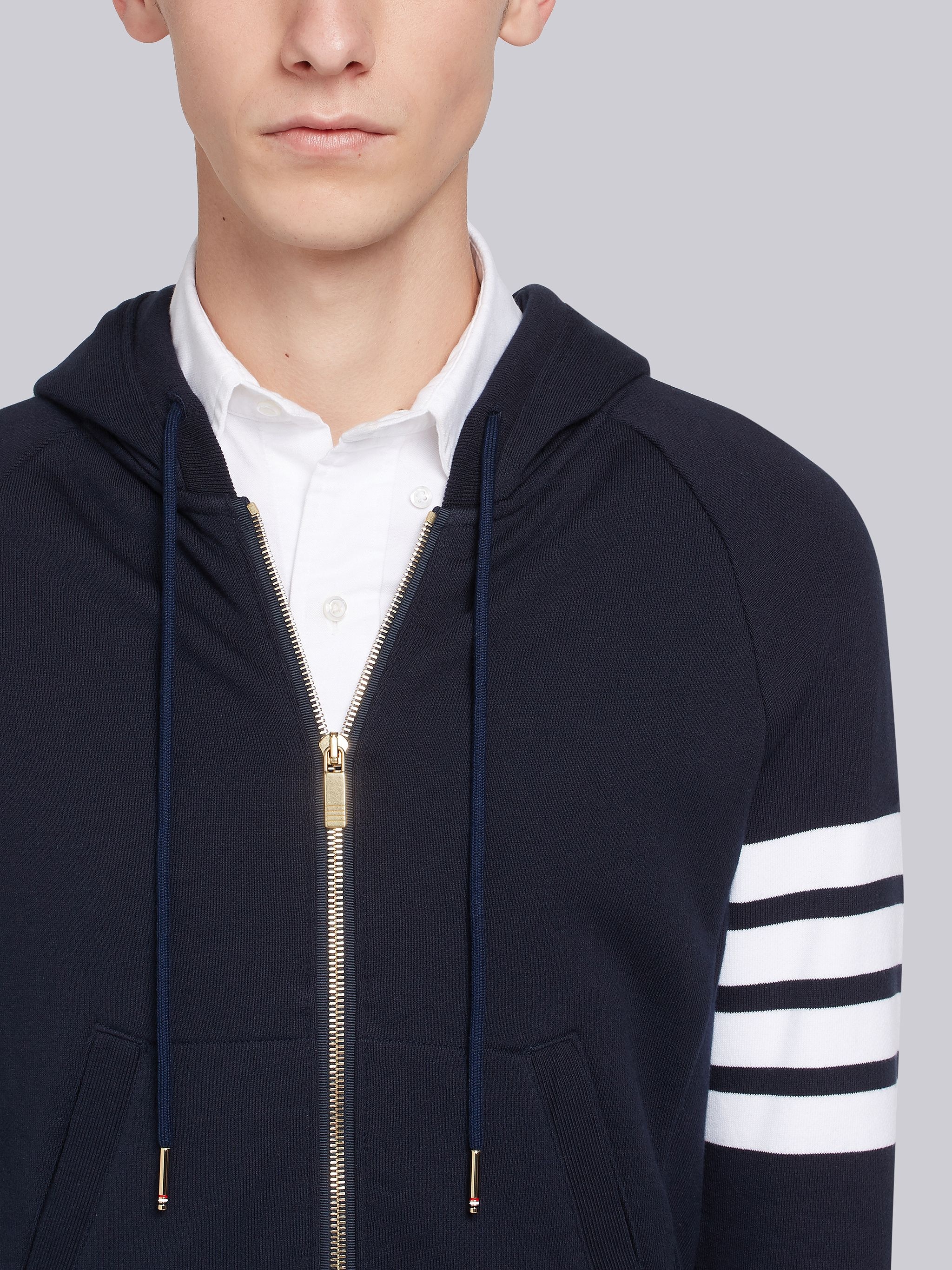 Navy Loopback Jersey Knit Engineered 4-bar Zip-up Hoodie - 5