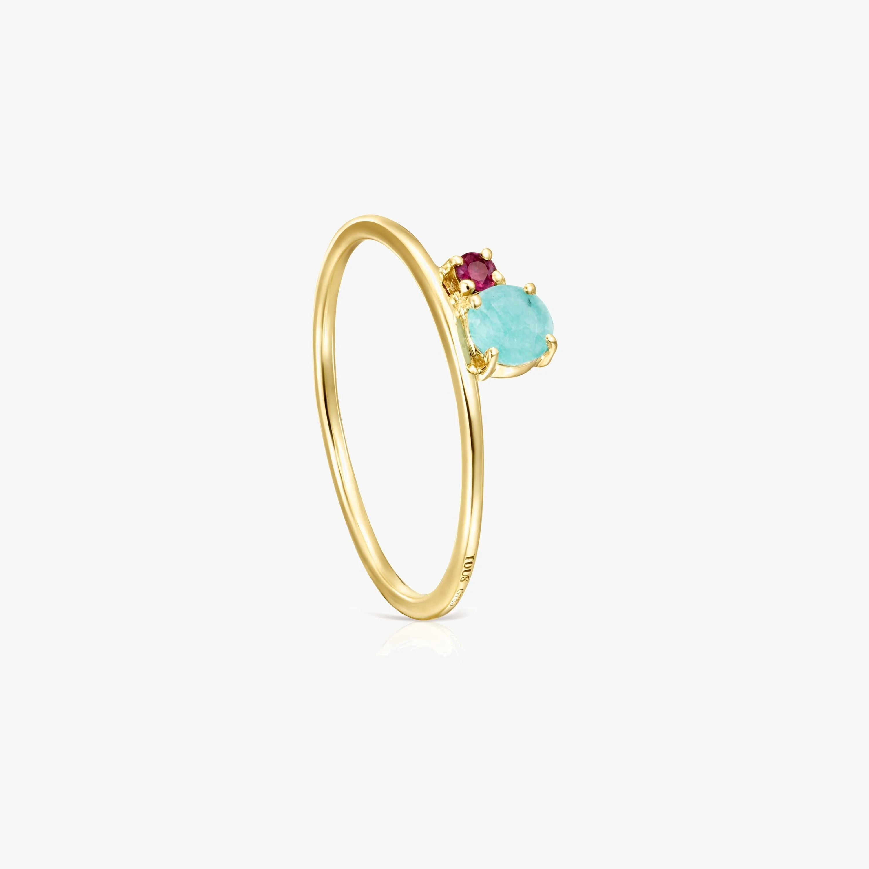 TOUS Mini Ivette Ring in 18K solid gold with Amazonite and Ruby - 1