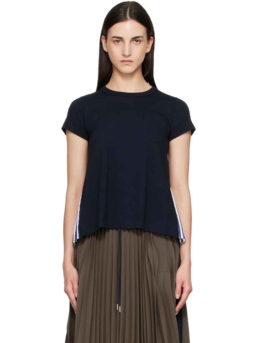 Navy Cotton Poplin x Cotton Jersey T-shirt - 1