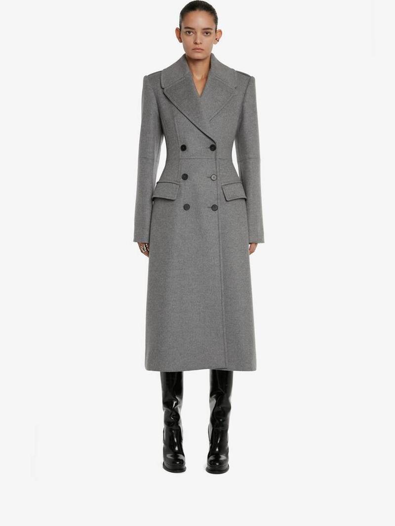 Alexander McQueen Women's Double-breasted Military Coat in Grey Melange outlook