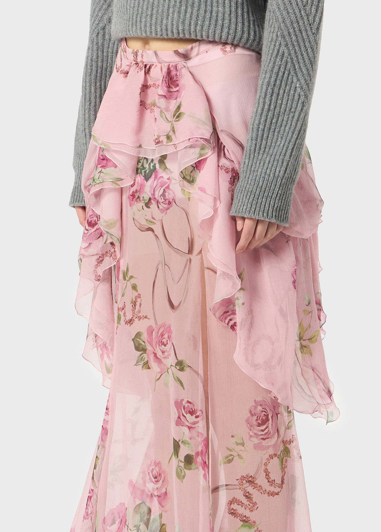PRINTED SILK CREPONNE SKIRT WITH RUFFLES - 4