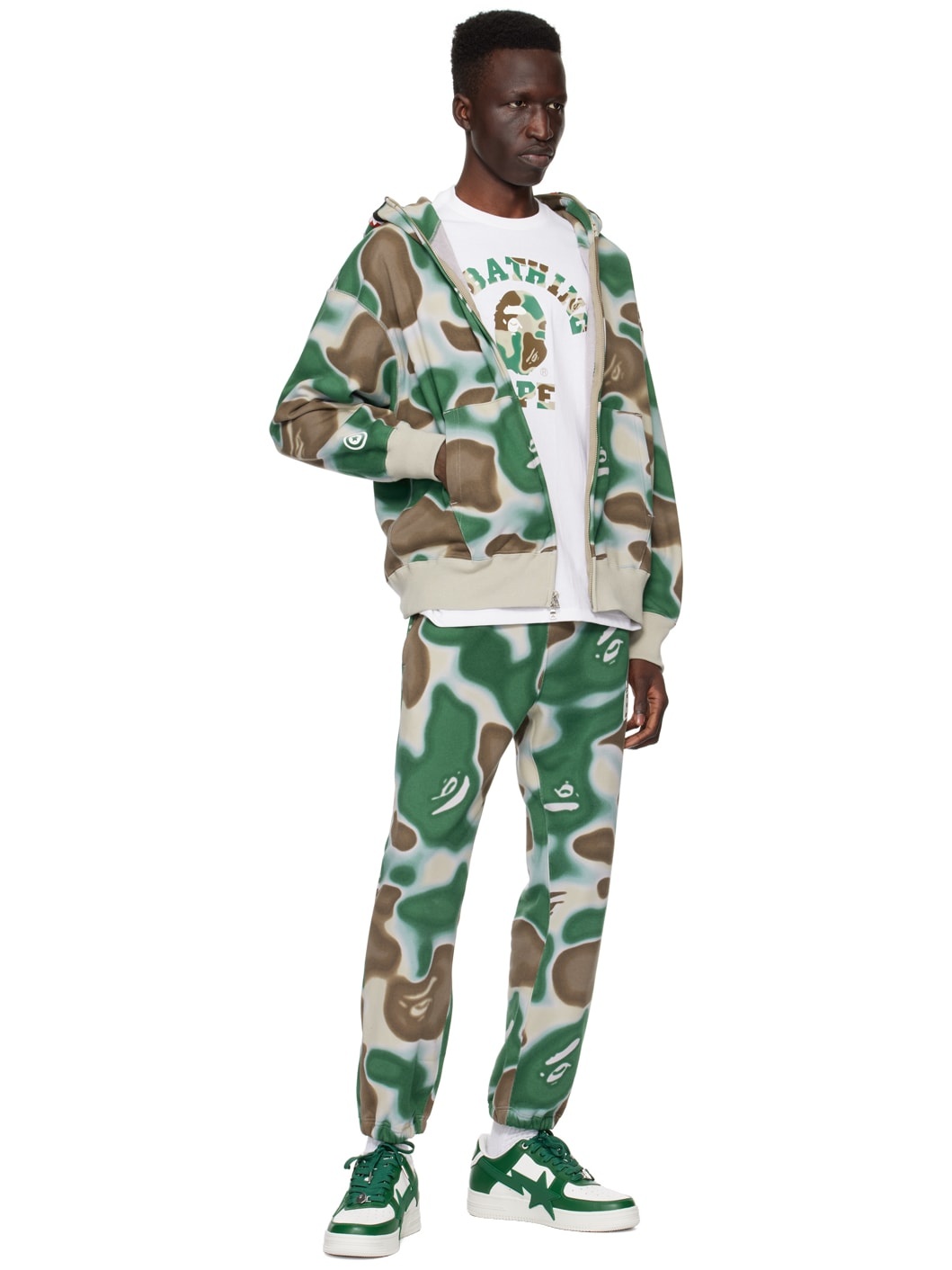 Green & Brown Liquid Camo Shark Hoodie - 4