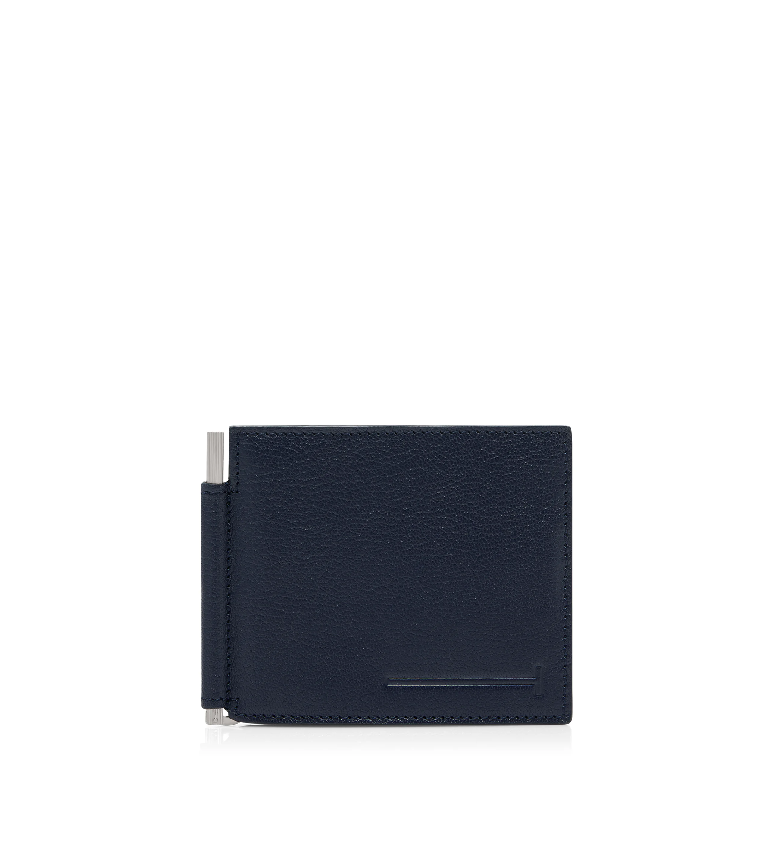 SUPPLE GRAIN LEATHER ELONGATED T LINE MONEY CLIP WALLET - 1