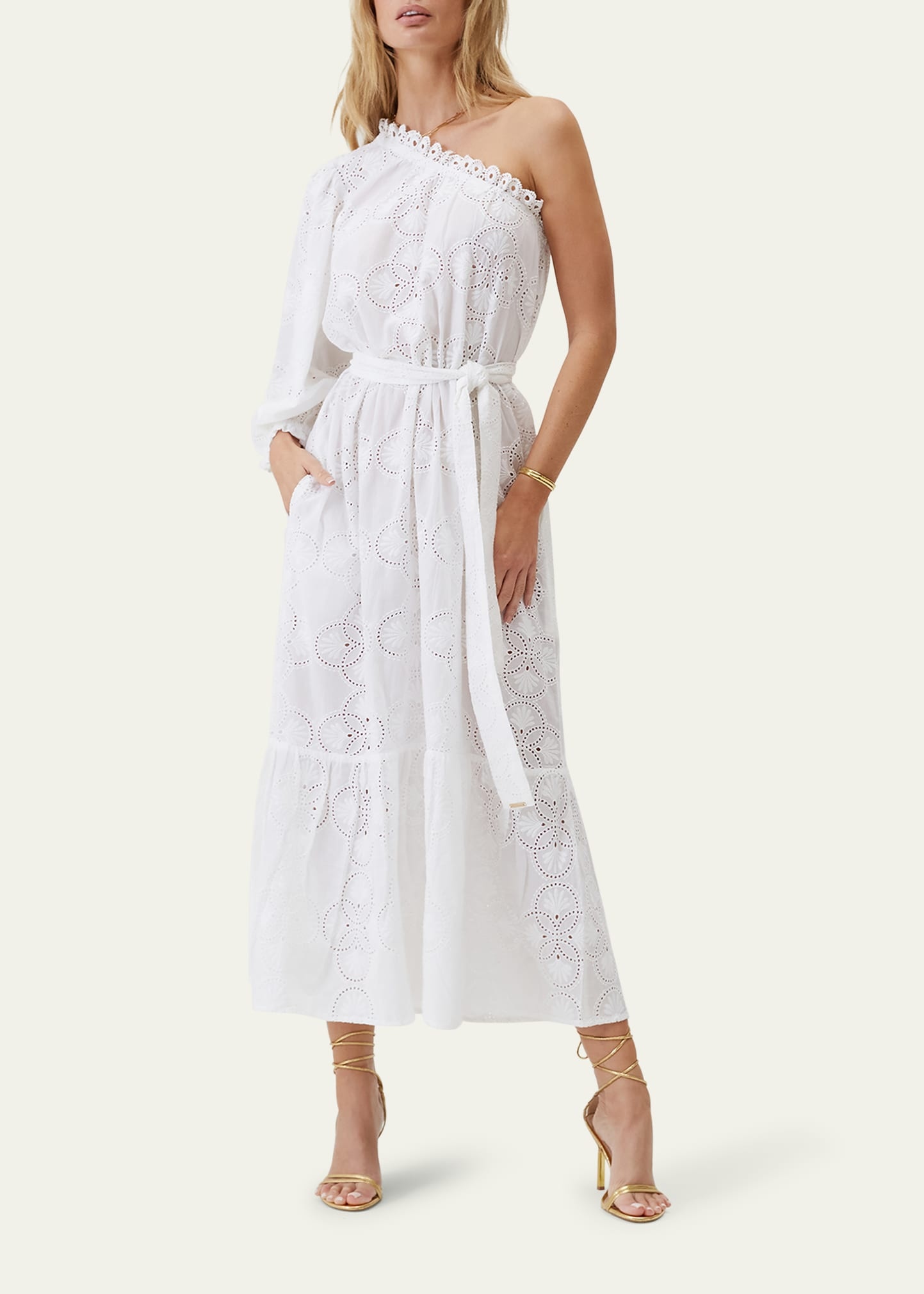 Autumn Asymmetric Eyelet Maxi Dress - 2