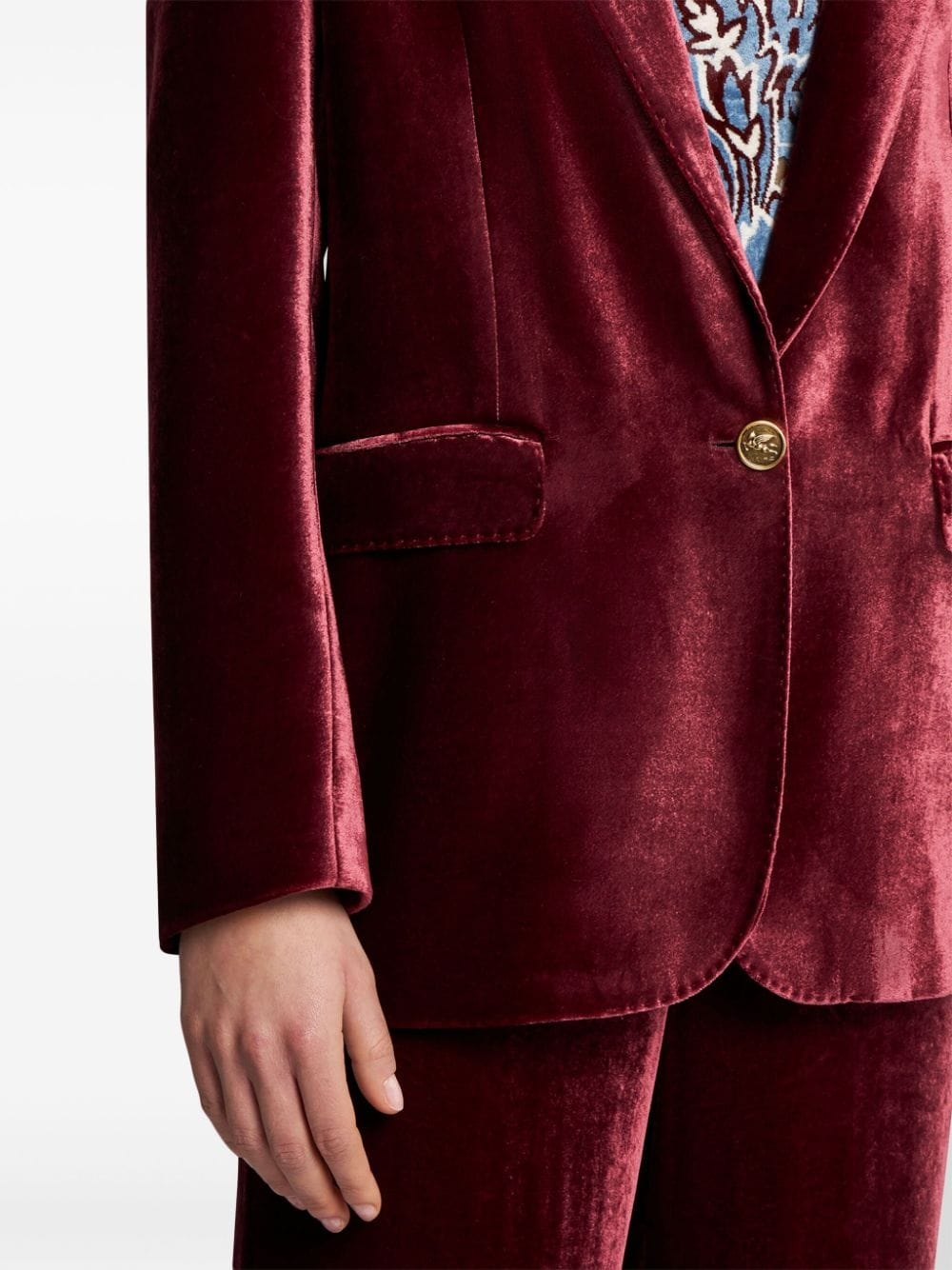 single-breasted velvet blazer - 4