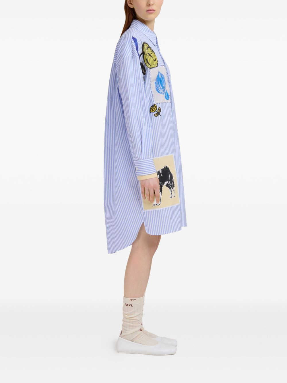 graphic-patches striped shirt dress - 3