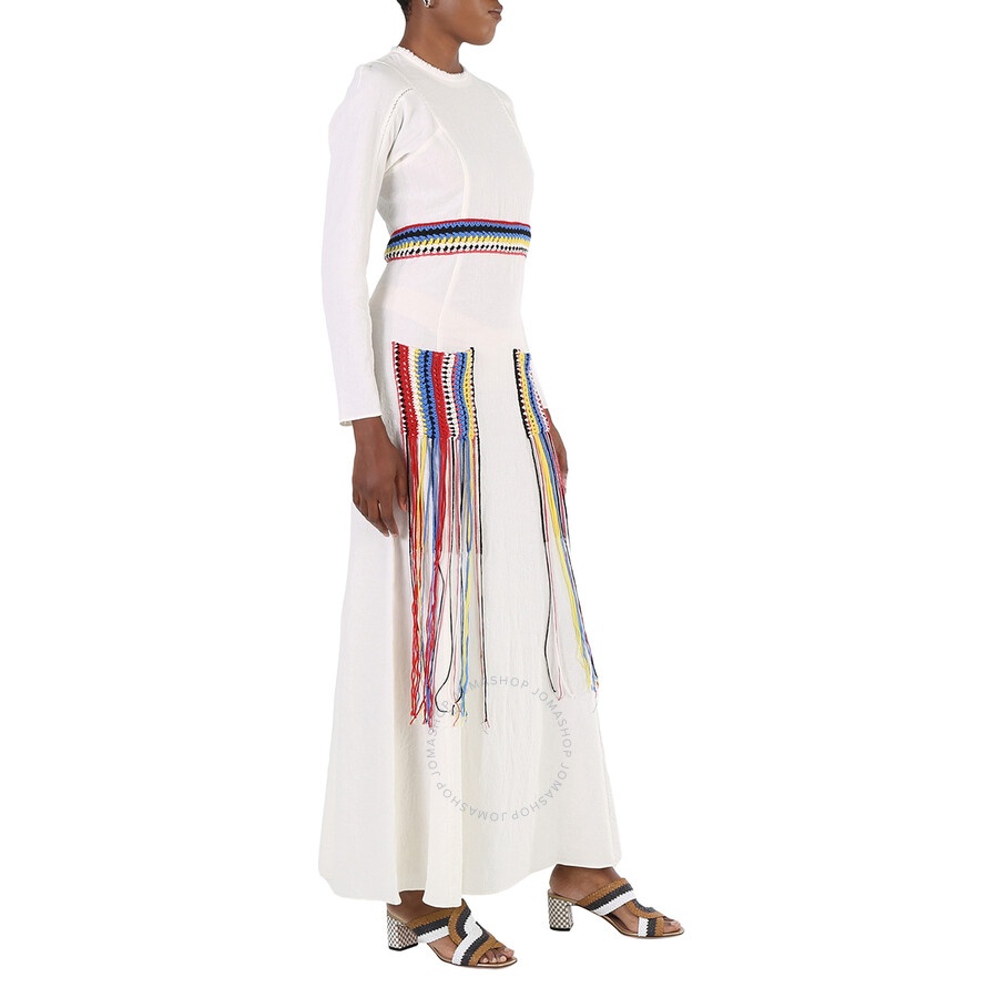 Chloe Ladies Iconic Milk Crochet-Detail Long Dress - 4