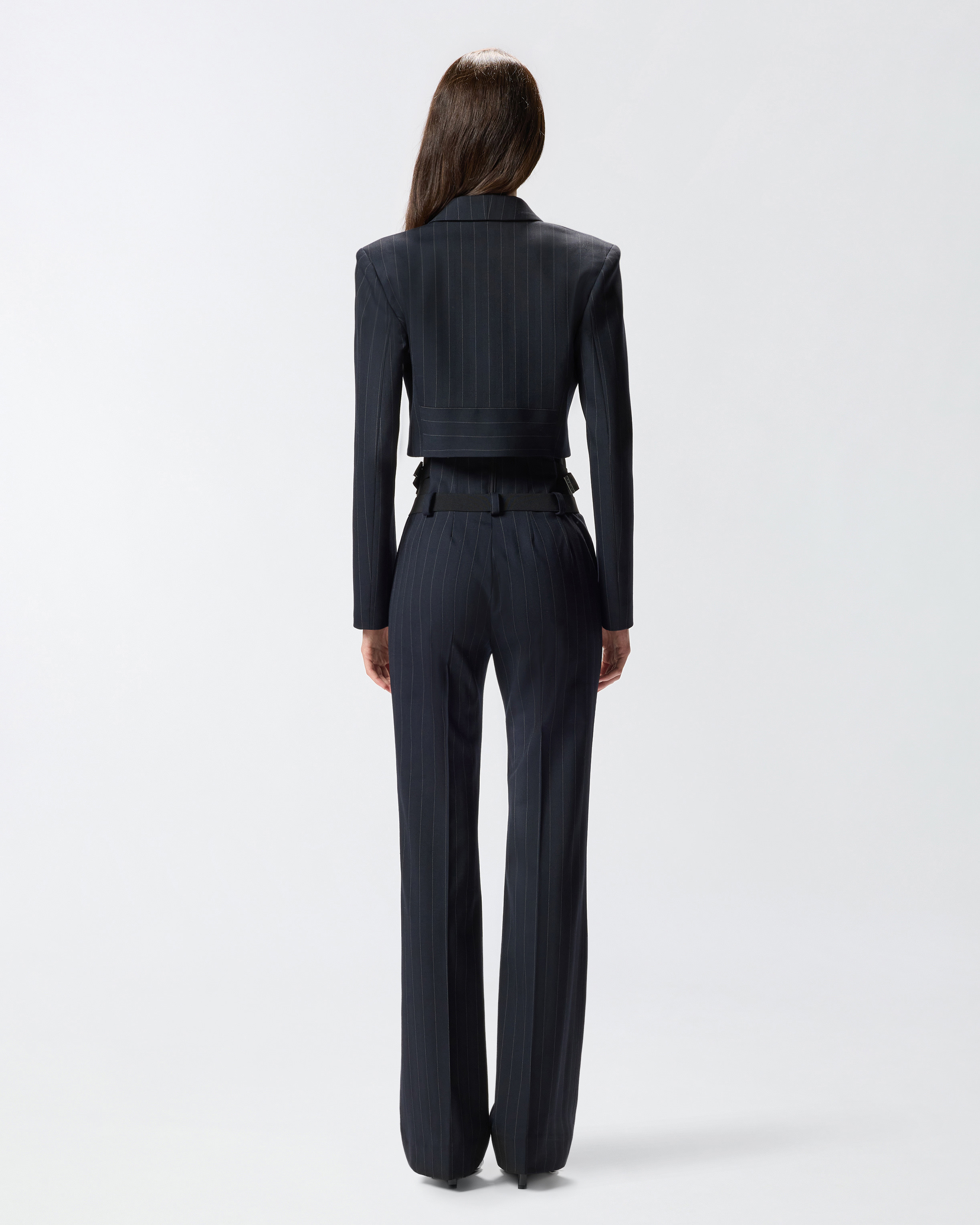 SHORT PINSTRIPE POLY WOOL BLAZER - 4