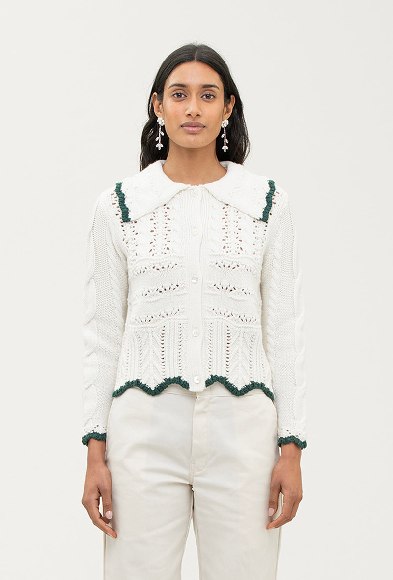 Trixie Cardigan - Cream/Green 4