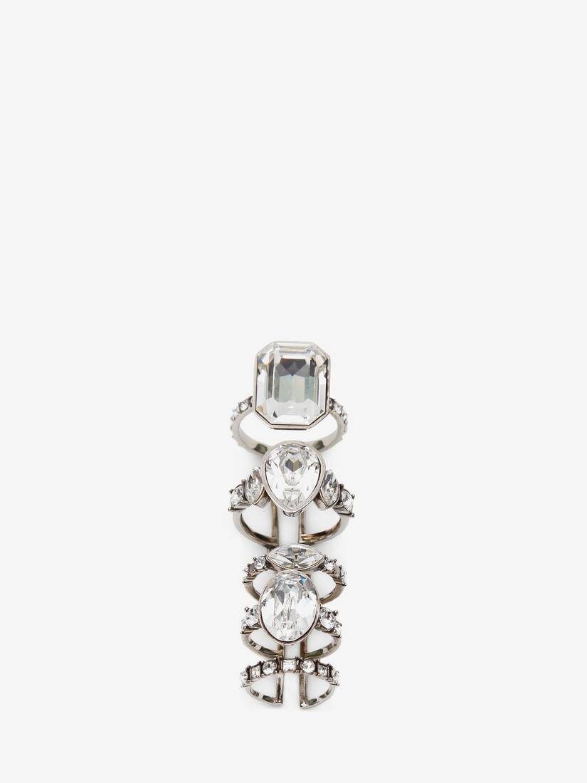 Long Jewelled Stacked Ring in Antique Silver - 1