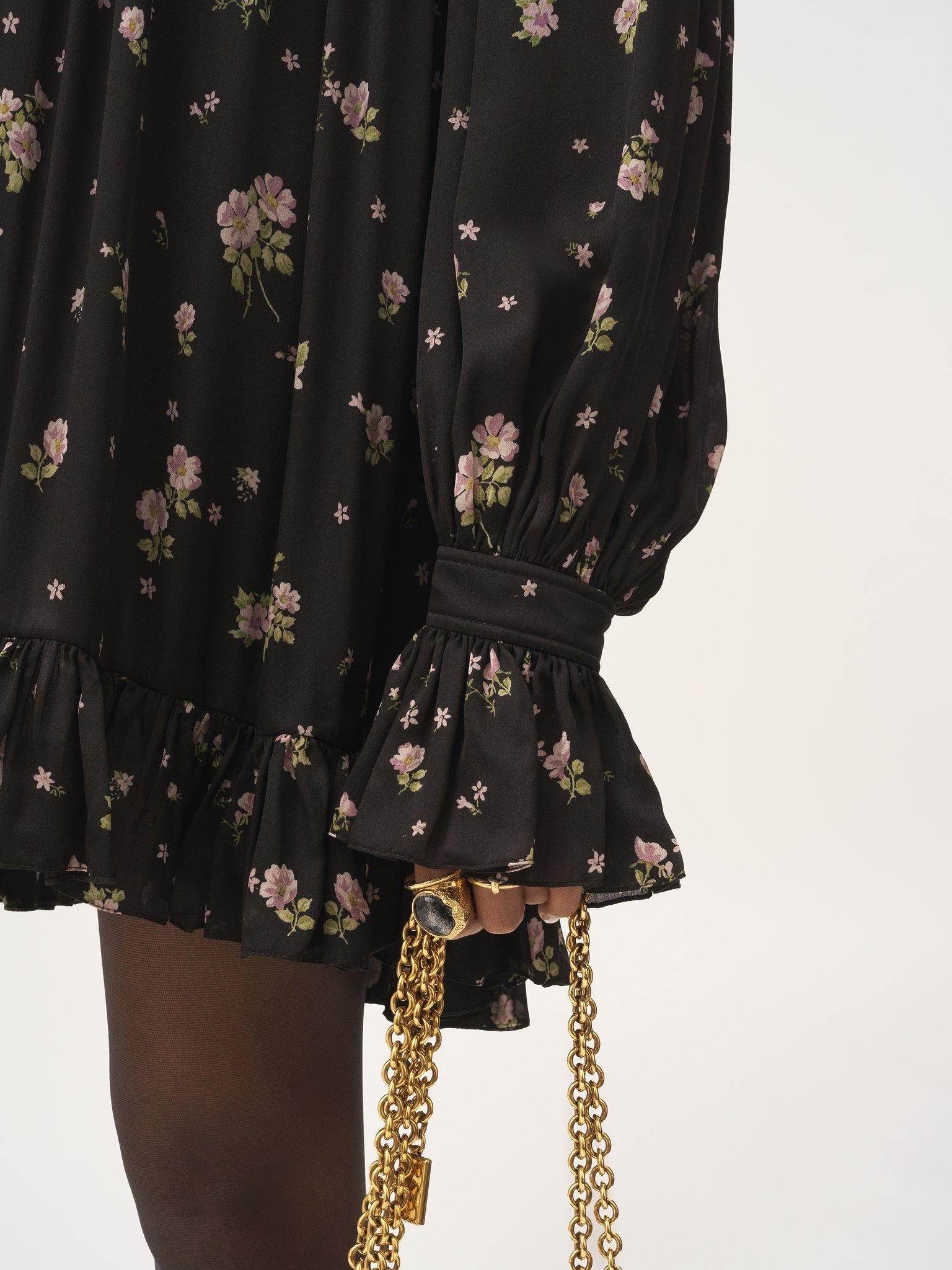 GATHERED LONG-SLEEVE MINI DRESS IN SILK CHARMEUSE - 6