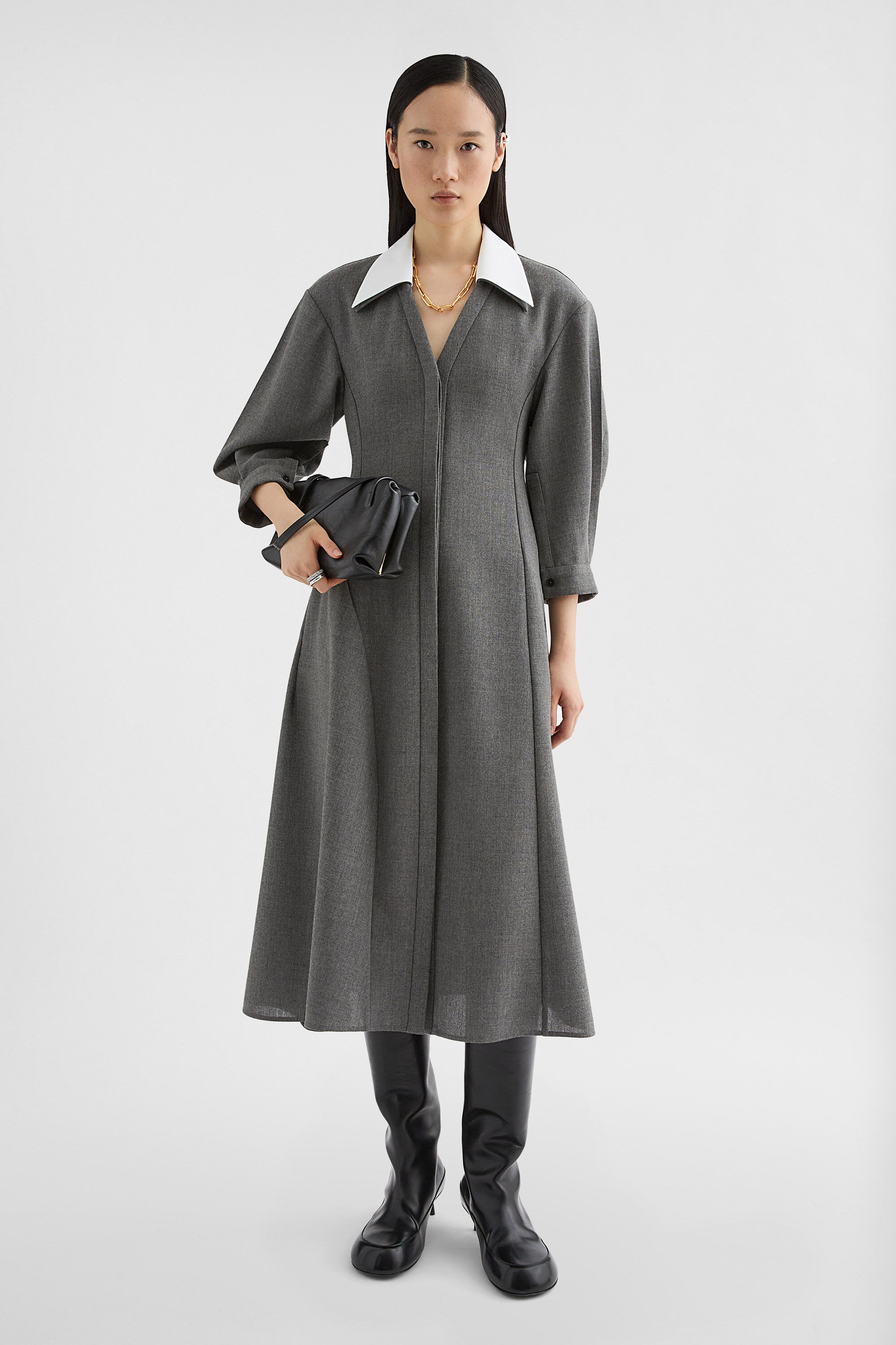 Wool Canvas V-Neck Dress - 3