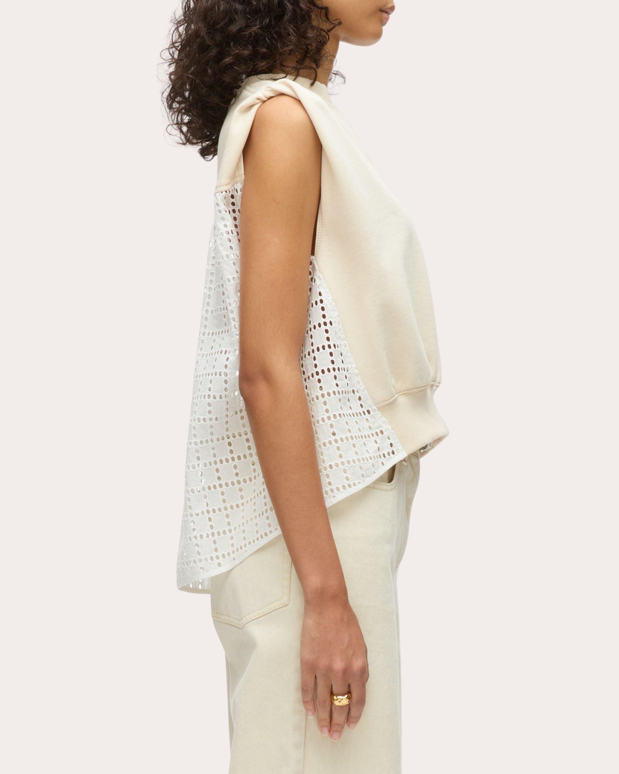 French Terry Broderie Anglaise Sleeveless Top - 3