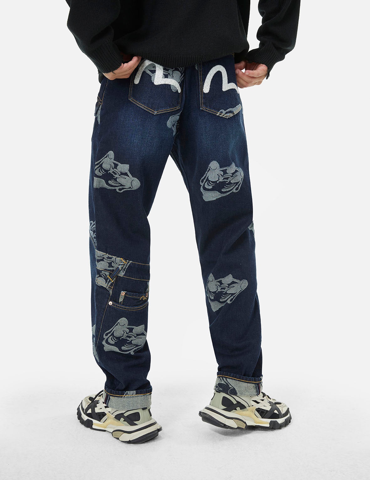 Seagull Embroidery and Godhead Jacquard Straight Fit Jeans - 5