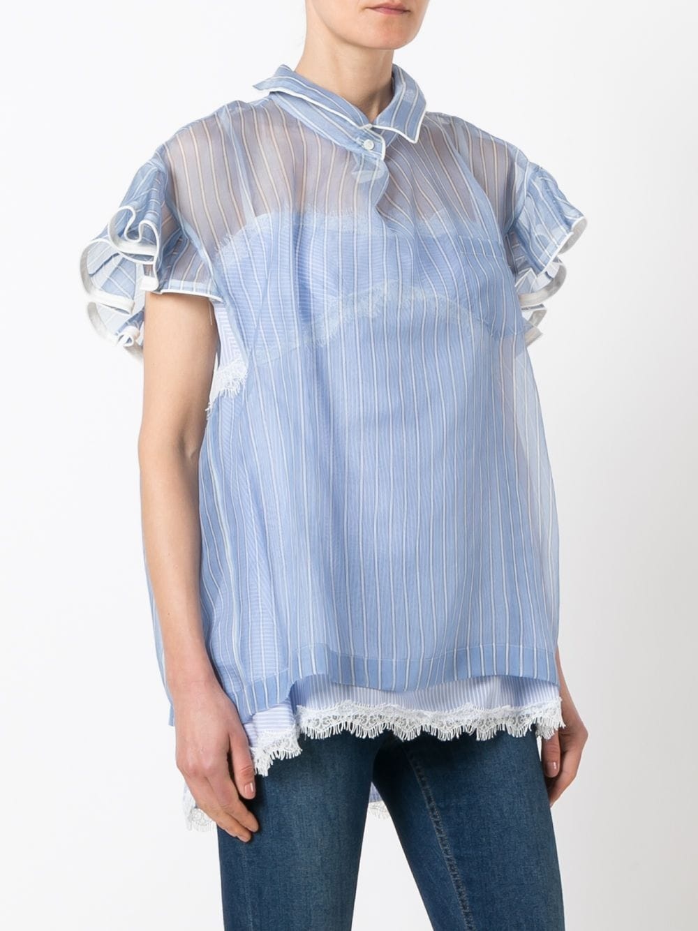 striped frill-trim blouse - 3