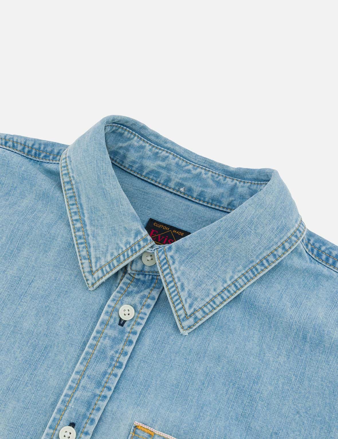 Inserted Seagull Embroidery Relax Fit Denim Shirt - 3